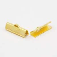 ОПТ Зажим - концевик для лент/тесьмы 20*8*5мм, отверстие 2мм, цвет золото, железный, опт- 04-008, 50шт