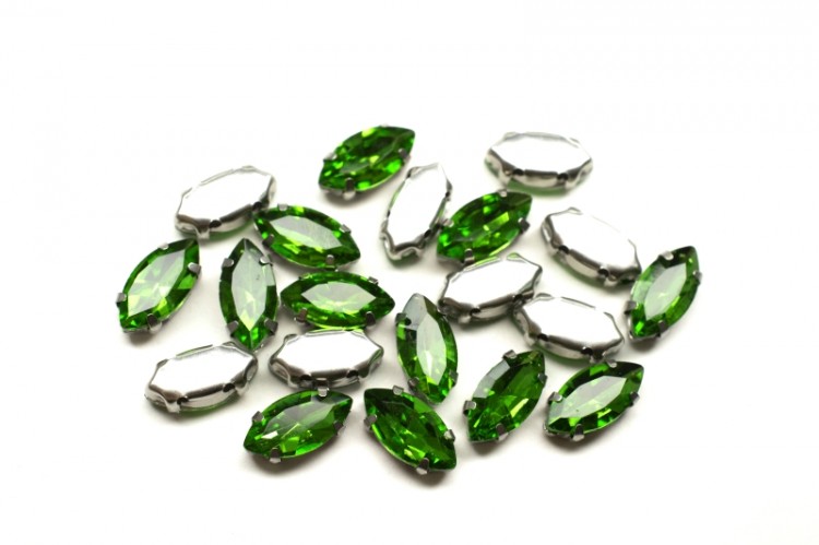 Кристалл Наветт 10х5мм пришивной в оправе, цвет зеленый, стекло, 43-176, 2шт Кристалл Наветт 10х5мм пришивной в оправе, цвет зеленый, стекло, 43-176, 2шт