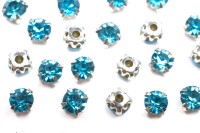 Шатоны 5мм пришивные в оправе, цвет голубой/серебро, стекло/латунь, 62-118, 10шт