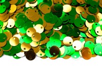 Пайетки двусторонние круглые 6мм плоские, цвет 7501 зеленый/золото, 1022-136, 10 грамм