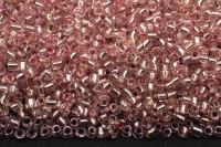 Бисер китайский круглый размер 12/0, цвет 1103 розовый, прозрачный, серебряная линия внутри, 450г
