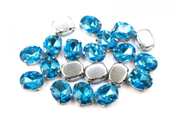 Кристалл Овал 10х8мм пришивной в оправе, цвет голубой, стекло, 43-095, 2шт Кристалл Овал 10х8мм пришивной в оправе, цвет голубой, стекло, 43-095, 2шт