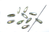 Бусины Dagger beads 11х3мм, отверстие 0,8мм, цвет 00030/98539 Crystal/Green Rainbow, 736-042, 10шт