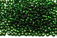 Бисер чешский PRECIOSA круглый 10/0 57060 зеленый, серебряная линия внутри, квадратное отверстие, 5 грамм