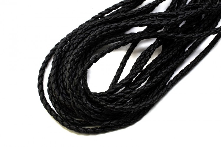 Шнур из искусственной кожи плетеный 4мм, цвет черный, 29-011, 1 метр Шнур из искусственной кожи плетеный 4мм, цвет черный, 29-011, 1 метр