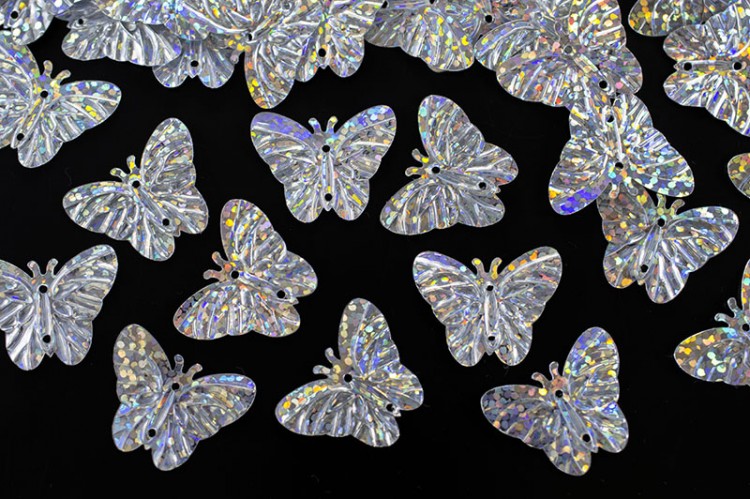 Пайетки Бабочки 22х18мм, цвет серебритсый с голографическим эффектом, 20г Пайетки Бабочки 22х18мм, цвет серебритсый с голографическим эффектом, 20г