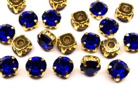 Шатоны Astra 7мм пришивные в оправе, цвет 25 синий/золото, стекло/латунь, 62-133, 20шт