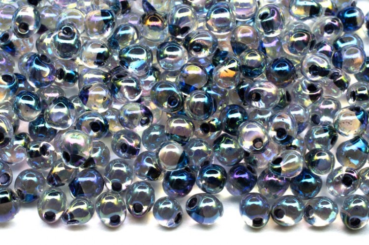 Бисер MIYUKI Drops 3,4мм #0283 хрусталь/синий, окрашенный изнутри, радужный, 10 грамм Бисер MIYUKI Drops 3,4мм #0283 хрусталь/синий, окрашенный изнутри, радужный, 10 грамм