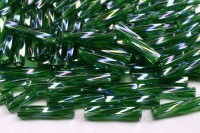 Бисер японский Miyuki Twisted Bugle 2,7х12мм #0179 зеленый, радужный прозрачный, 10 грамм
