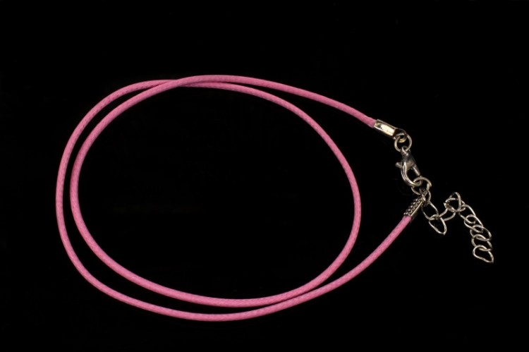 Основа для кулона или колье Шнур вощеный с карабином 1,5мм х 43см + 5см цепочка, цвет розовый, 34-014, 1шт Основа для кулона или колье Шнур вощеный с карабином 1,5мм х 43см + 5см цепочка, цвет розовый, 34-014, 1шт
