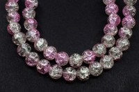 Бусина круглая с эффектом кракле, диаметр 8мм, отверстие 1,2мм, цвет розовый с прозрачным, 550-070, 10шт