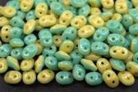 Бусины SuperDuo 2,5х5мм, отверстие 0,8мм, цвет 63132 бирюзовый/бежевый непрозрачный, 706-240, 10г (около 120шт)