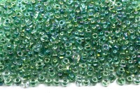 Бисер китайский круглый размер 12/0, цвет 0212 прозрачный, салатовая линия внутри, радужный, 450г