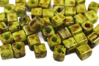 Бисер японский TOHO Cube кубический 4мм #Y310 кислое яблоко, hybrid Пикассо, 5 грамм