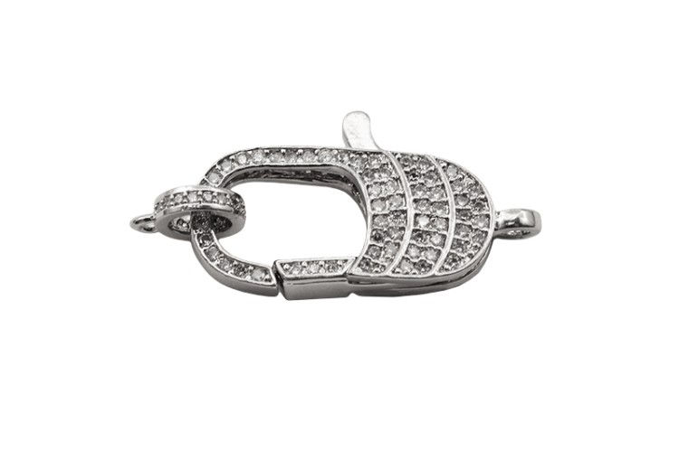 Замок-карабин 34х15х7мм, отверстие 1,5мм, цвет платина, латунь/цирконий, 07-122, 1шт Замок-карабин 34х15х7мм, отверстие 1,5мм, цвет платина, латунь/цирконий, 07-122, 1шт