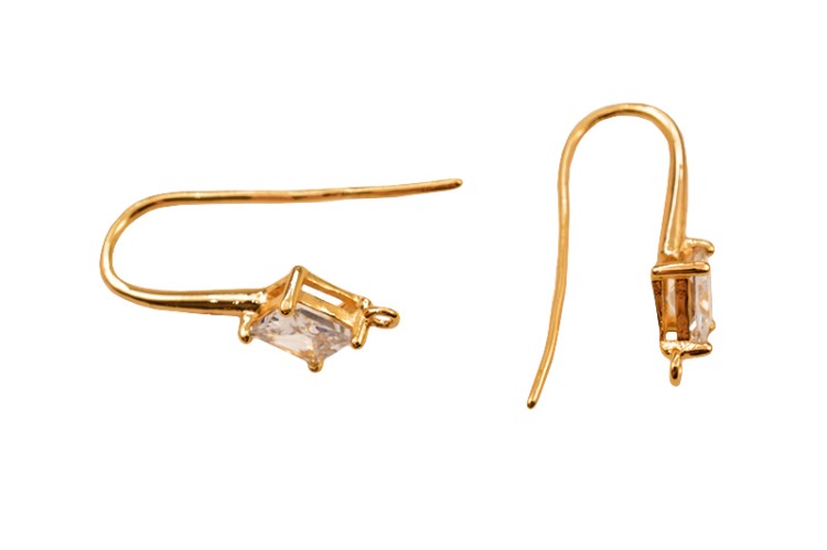 Основа для серег 25х12х10мм, отверстие 1мм, цвет золото, латунь/цирконий, 18К позолота, 21-136, 1 пара Основа для серег 25х12х10мм, отверстие 1мм, цвет золото, латунь/цирконий, 18К позолота, 21-136, 1 пара