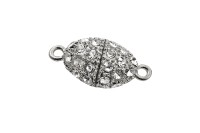 Замок магнитный Овальный со стразами 26х13мм, отверстие 1,8мм, цвет серебро, сплав металлов, 10-061, 1шт