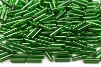 Бисер японский Miyuki Bugle стеклярус 6мм #0065 зеленый, серебряная линия внутри, 10 грамм