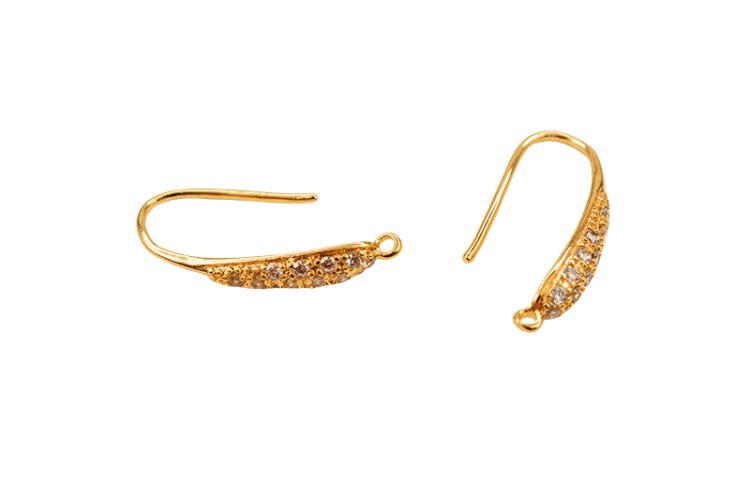 Основа для серег 19х8х3мм, отверстие 1,5мм, цвет золото, медь/цирконий, 21-141, 1 пара Основа для серег 19х8х3мм, отверстие 1,5мм, цвет золото, медь/цирконий, 21-141, 1 пара