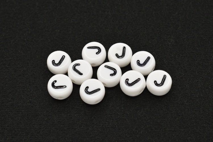 Бусина с буквой J 7х4мм, отверстие 1мм, цвет белый/черный, 540-108, 10шт Бусина с буквой J 7х4мм, отверстие 1мм, цвет белый/черный, 540-108, 10шт