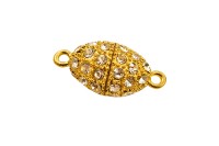 Замок магнитный Овальный со стразами 26х13мм, отверстие 1,8мм, цвет золото, сплав металлов, 10-060, 1шт