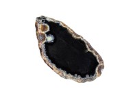 Срез Агата природного, оттенок чёрный, 70х36х5мм, отверстие 2мм, 37-411, 1шт