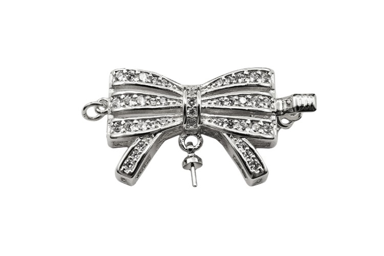 Замок-защелка Бант 30х16х6мм, отверстие 3мм, штифт 0,8мм, цвет платина, латунь/цирконий, 06-066, 1шт Замок-защелка Бант 30х16х6мм, отверстие 3мм, штифт 0,8мм, цвет платина, латунь/цирконий, 06-066, 1шт