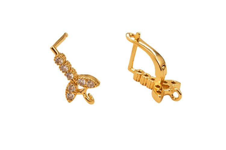 Швензы Цветок 20х9х13мм, отверстие 1,5мм, цвет золото, латунь/фианит, 21-177, 1 пара Швензы Цветок 20х9х13мм, отверстие 1,5мм, цвет золото, латунь/фианит, 21-177, 1 пара