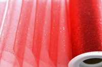 Фатин с глиттером средней жесткости, цвет красный, ширина 14,5см, 100% полиэстер, 1035-020, 1 метр