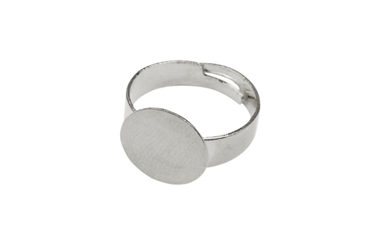 Основа для кольца 17мм (регулируется), диаметр площадки 12мм, цвет серебро, латунь, 15-017, 1шт Основа для кольца 17мм (регулируется), диаметр площадки 12мм, цвет серебро, латунь, 15-017, 1шт