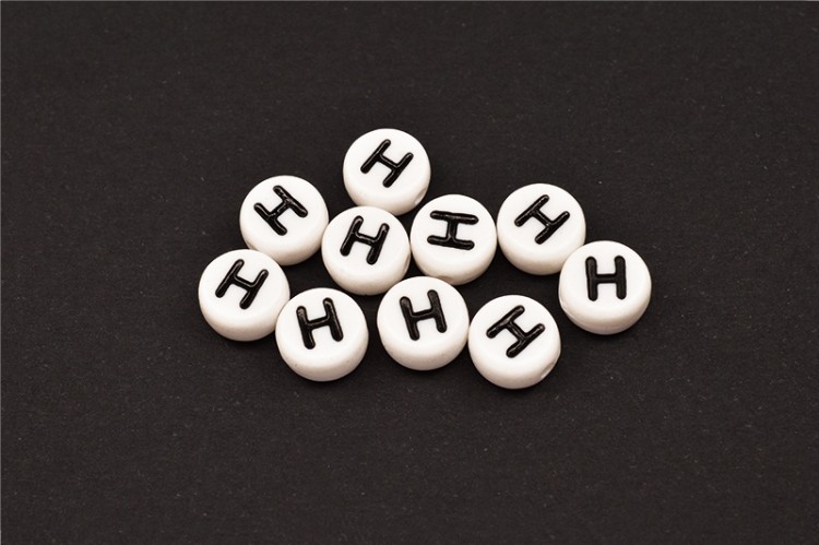 Бусина с буквой H 7х4мм, отверстие 1мм, цвет белый/черный, 540-106, 10шт Бусина с буквой H 7х4мм, отверстие 1мм, цвет белый/черный, 540-106, 10шт