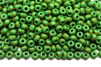 Бисер чешский PRECIOSA круглый 6/0 53800 зеленый с желтой полоской, непрозрачный, 50г