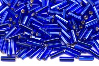 Бисер чешский PRECIOSA стеклярус 37080 7мм синий, серебряная линия внутри, 50г