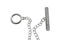 Замок тогл с цепочками 12х60х2мм/21х56х4мм, отверстие 3мм, цвет платина, латунь/цирконий, 12-099, 1 комплект