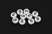 Бусина с буквой G 7х4мм, отверстие 1мм, цвет белый/черный, 540-105, 10шт