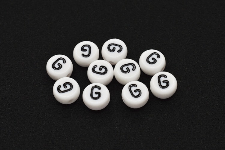 Бусина с буквой G 7х4мм, отверстие 1мм, цвет белый/черный, 540-105, 10шт Бусина с буквой G 7х4мм, отверстие 1мм, цвет белый/черный, 540-105, 10шт