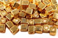 Бисер японский Miyuki Cube кубический 4мм #1053 желтое золото, гальванизированный, 10 грамм