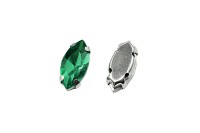 Кристалл Наветт 10х5мм пришивной в оправе, цвет изумрудный, стекло, 43-186, 2шт