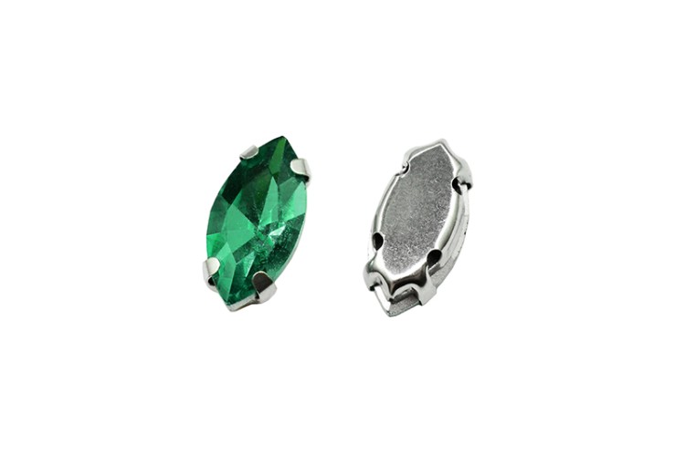 Кристалл Наветт 10х5мм пришивной в оправе, цвет изумрудный, стекло, 43-186, 2шт Кристалл Наветт 10х5мм пришивной в оправе, цвет изумрудный, стекло, 43-186, 2шт