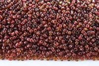 Бисер китайский круглый размер 12/0, цвет 0324 янтарный, красная линия внутри, 450г