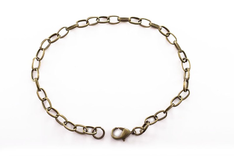 Основа для браслета Цепочка с карабином 20,5см, ячейка 7х4,5х1мм, цвет античная бронза, сплав металлов, 16-004, 1шт Основа для браслета Цепочка с карабином 20,5см, ячейка 7х4,5х1мм, цвет античная бронза, сплав металлов, 16-004, 1шт