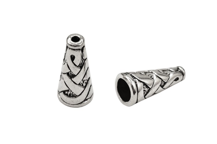 Концевик Конус 18х8мм, отверстие 1,5мм, внутренний диаметр 6мм, цвет античное серебро, сплав металлов, 01-031, 2шт Концевик Конус 18х8мм, отверстие 1,5мм, внутренний диаметр 6мм, цвет античное серебро, сплав металлов, 01-031, 2шт