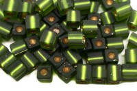 Бисер японский Miyuki Cube кубический 4мм #0026F оливковый, матовый, серебряная линия внутри, 10 грамм