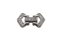 Замок-защелка для браслетов 20х10х4,5мм, отверстие 1мм, цвет платина, латунь/цирконий, 06-005, 1шт