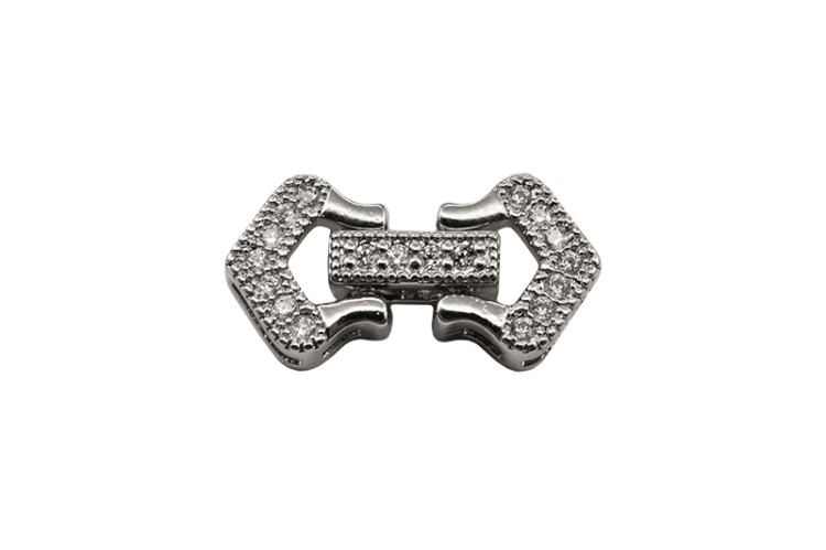 Замок-защелка для браслетов 20х10х4,5мм, отверстие 1мм, цвет платина, латунь/цирконий, 06-005, 1шт Замок-защелка для браслетов 20х10х4,5мм, отверстие 1мм, цвет платина, латунь/цирконий, 06-005, 1шт