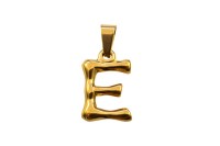 Подвеска-буква E 18х12х3мм, отверстие 3х7мм, цвет золото, хирургическая сталь, 22-480, 1шт