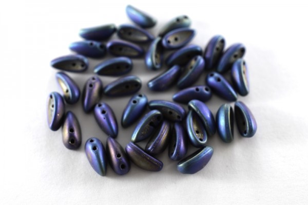 Купить Бусины Chilli beads 4x11мм, два отверстия 0,9мм, цвет 23980/21135 черный/матовый синий ирис, Preciosa Чехия, 702-020, 10 грамм (~35шт)