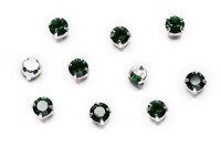 Шатоны 5мм пришивные в оправе, цвет зеленый/серебро, стекло/латунь, 62-086, 10шт