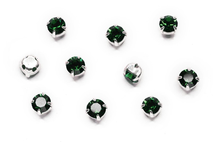 Шатоны 5мм пришивные в оправе, цвет зеленый/серебро, стекло/латунь, 62-086, 10шт Шатоны 5мм пришивные в оправе, цвет зеленый/серебро, стекло/латунь, 62-086, 10шт