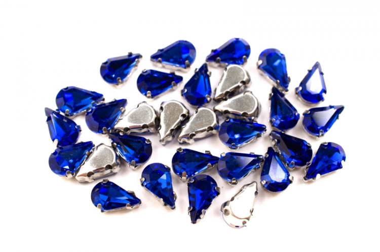 Кристалл Капля 8х5мм пришивной в оправе, цвет синий, стекло, 43-150, 2шт Кристалл Капля 8х5мм пришивной в оправе, цвет синий, стекло, 43-150, 2шт